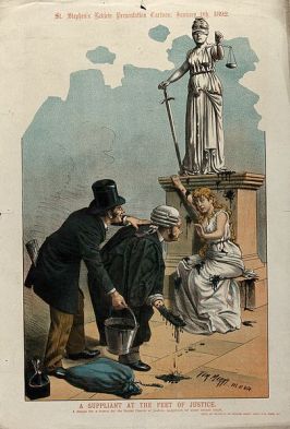 Men_throwing_black_paint_at_a_woman_seeking_justice_Wellcome_V0050338